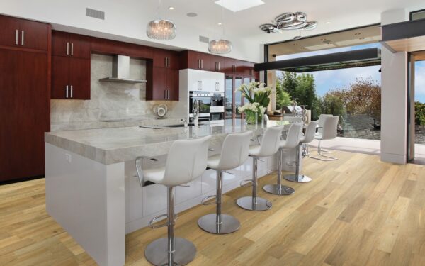 white marble countertop island white chairs light european oak flooring dm hamptons beach house